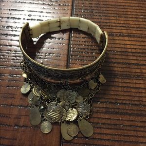 Arm cuff/arm bracelet with ox bones and coins